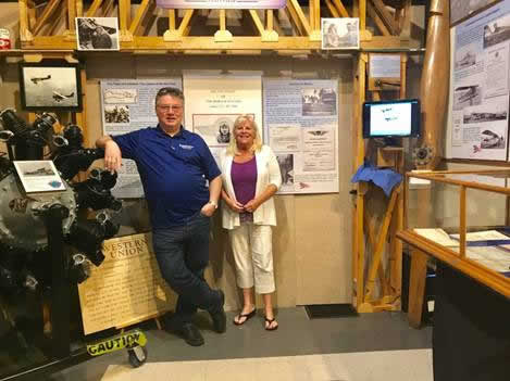 Addison Pemberton (L) and Jayne Singleton at the SVH Museum Exhibit (Whirlwind motor at left). Courtesy A. Pemberton.